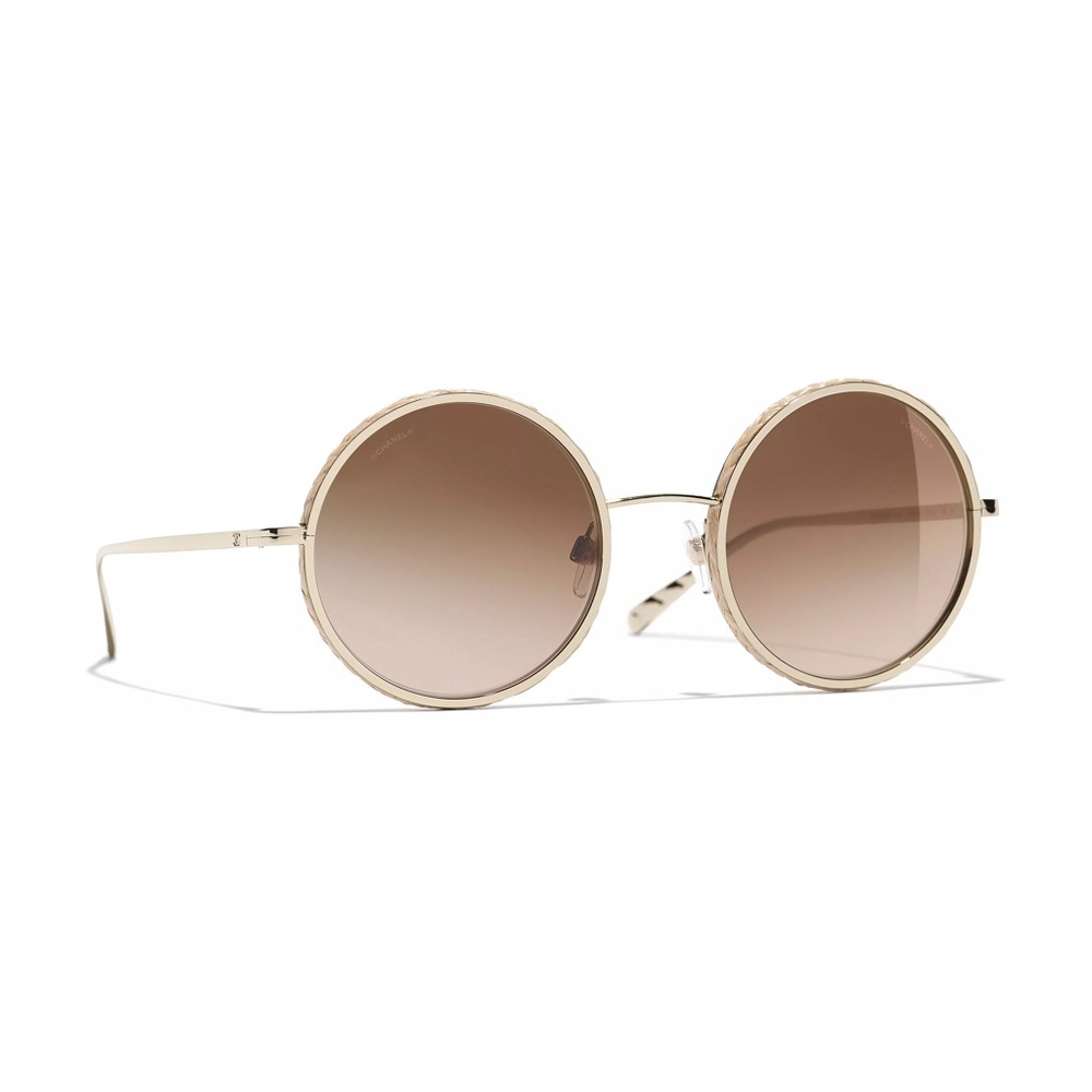 Chanel Round Gold Sunglasses with rattan